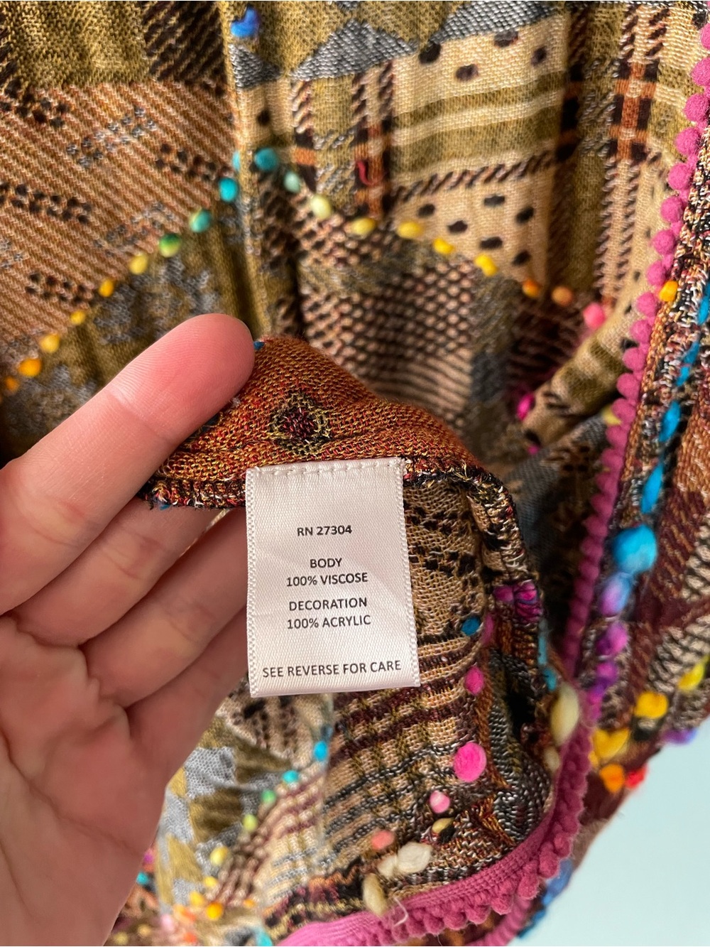 John Mark | Brown Patchwork Open Kimono Cardigan Colorful Embroidered Yarn - Picture 5 of 9